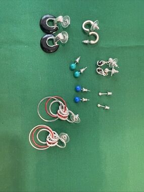 Silver Multi-Pair Earrings Set with Black, Blue and Turquoise Accents